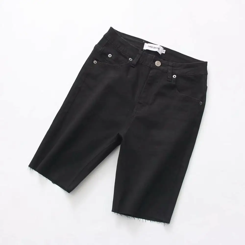 

Knee Length Denim Shorts Women Push Up Elastic High Waist Biker Shorts Jean Shorts Women Summer 2019 Black Streetwear
