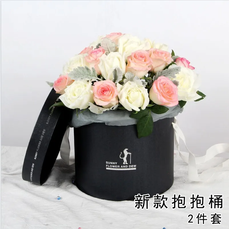 

2pcsHand-Held Cover Two round Flower Pot Flower Arranging Bucket Flower Box Bouquet Box Valentine's Day Flower Shop Box