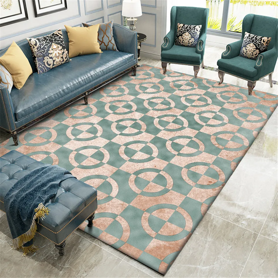 Роскошный зеленый ковер с геометрическим золотым принтом для гостиной спальни