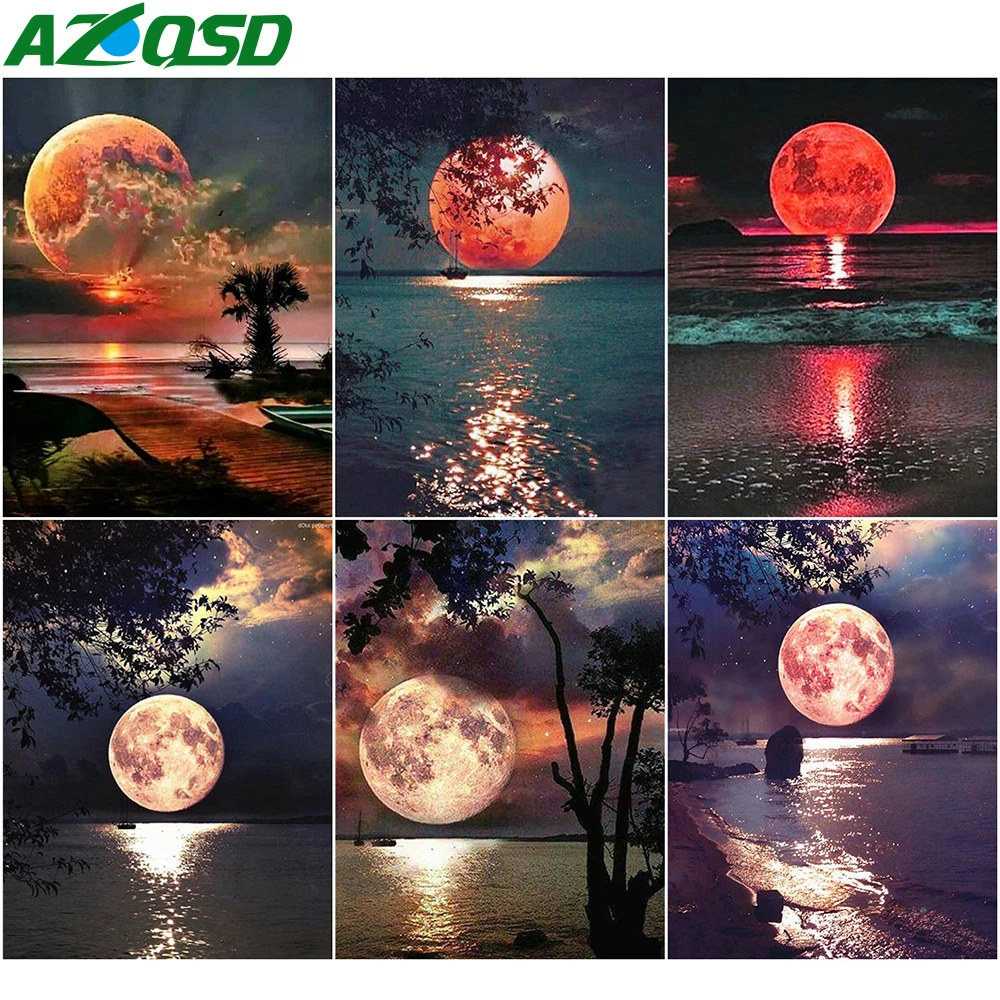 

AZQSD DIY Oil Painting By Numbers Moon Drawing On Canvas Unframe Coloring By Numbers Landscape Acrylic Paint Home Decoration