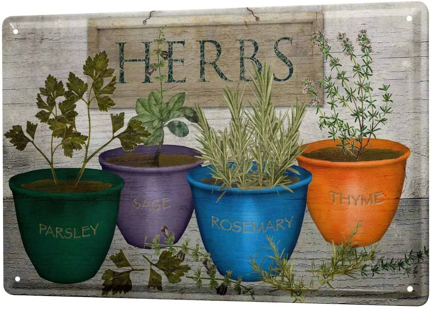 

SINCE 2004 Tin Sign Metal Plate Decorative Sign Home Decor Plaques Kitchen Decor Parsley sage Rosemary Thyme Potted Herbs 8X12