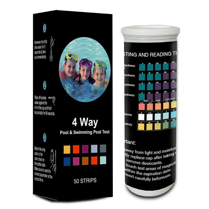 

50pcs Swimming Pool Water Test Strips 4in1 Water Quality Test Hardness pH Cl Alk