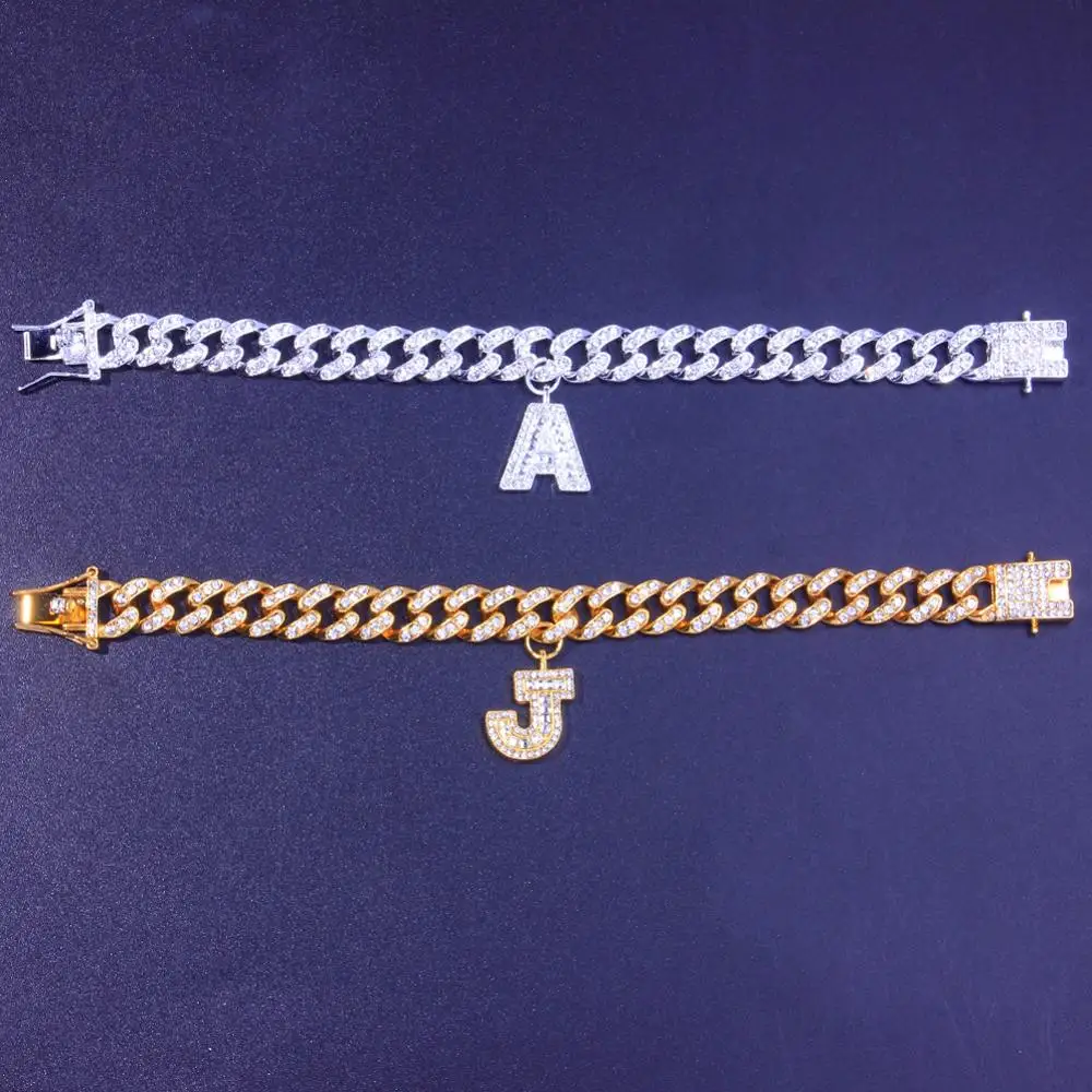 

Stonefans A-Z Initial Letter Anklet Cuban Chain Jewelry for Women Miami Iced Out Cuban Baguette Anklet Zircon Ankle Bracelet