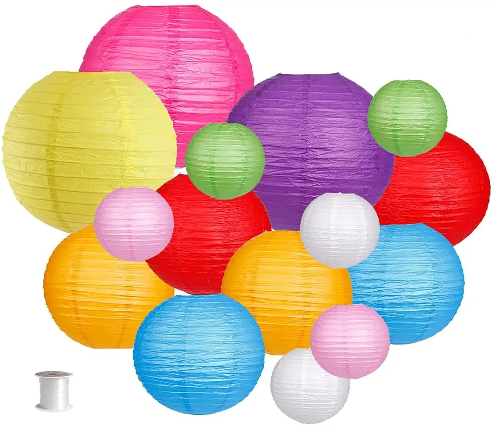 

15 Packs Paper Lanterns Decorative Colorful Round Chinese Paper Lampion for Wedding Xmas Parties & Event Home Hanging Decoration