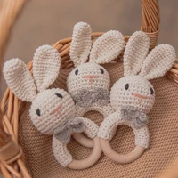 1pc baby teether crochet rabbit rattle wooden toys bpa free wood rodent rattle baby mobile gym newborn stroller educational toys