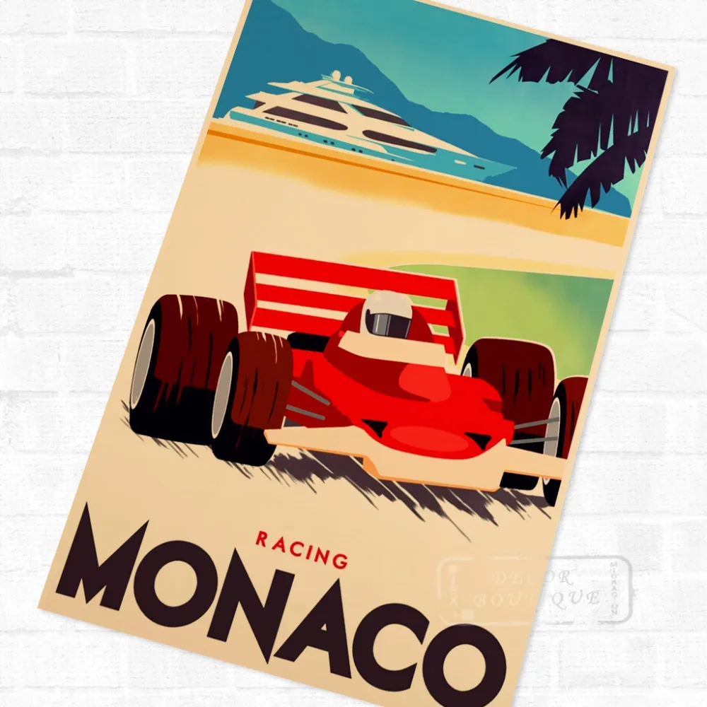 Pop Art Monaco Racing Sports Classic Vintage Retro Kraft Poster Decorative DIY Wall Canvas Sticker Home Bar Posters Decorati | Дом и сад