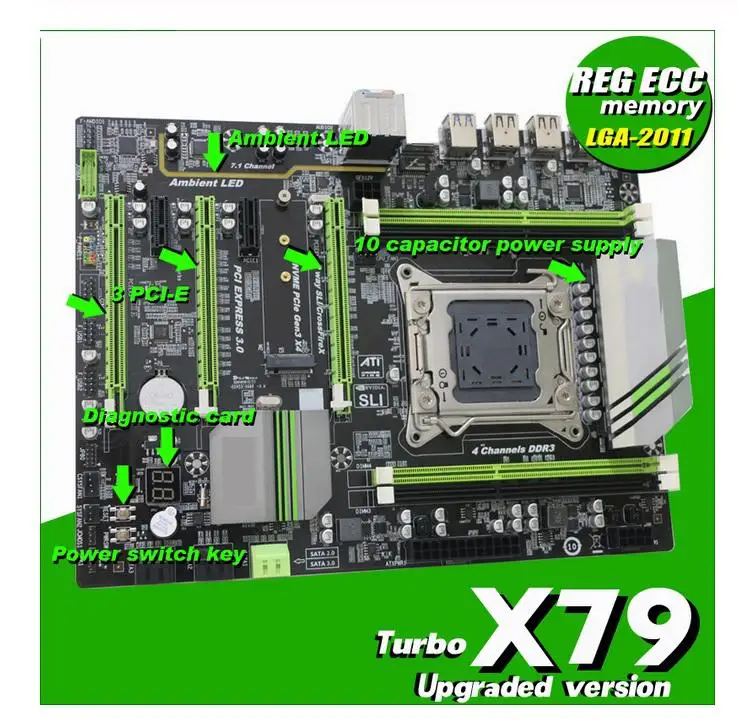 X79 материнская плата cpu DDR3 LGA 2011 настольная материнская плата E5 2680V2 карта памяти