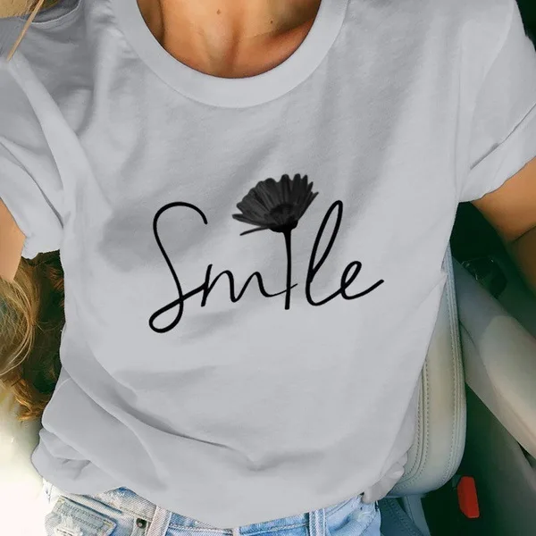 

Smile Tshirt Woman Sweet Girls Tee Top Summer Drop Shipping Tshirt Woman Graphic T Shirts