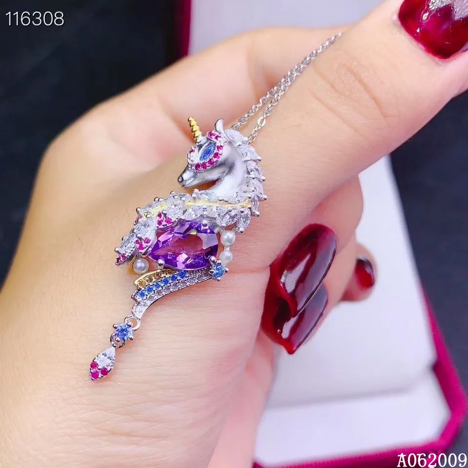 

KJJEAXCMY fine jewelry 925 Sterling Silver inlaid Amethyst luxury girl new Pendant Necklace hot selling