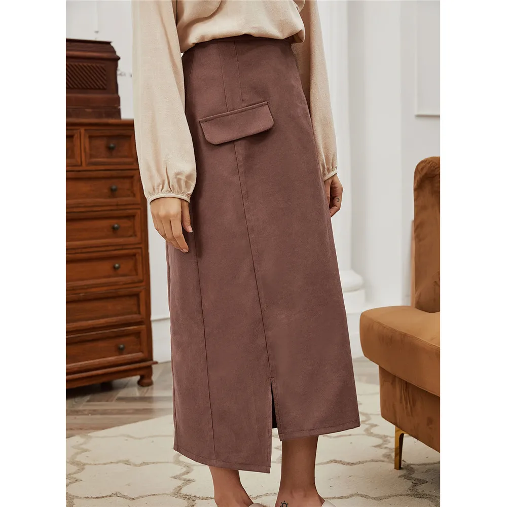 

Women Pencil Skirt Solid Color High Waist Muslim Maxi Skirt Asymmetry Elegant Spring Fall Slim Vintage Elegant OL Style Fashion