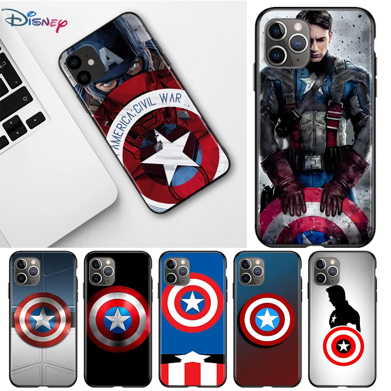 

Captain America Hero For Apple iPhone 12 11 Pro Max mini XS Max XR X 8 7 6 6S Plus 5S SE 2020 Black Soft Phone Case