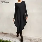 Женский весенний сарафан ZANZEA 2022, модное асимметричное платье миди, повседневное однотонное длинное платье с длинным рукавом, женское платье