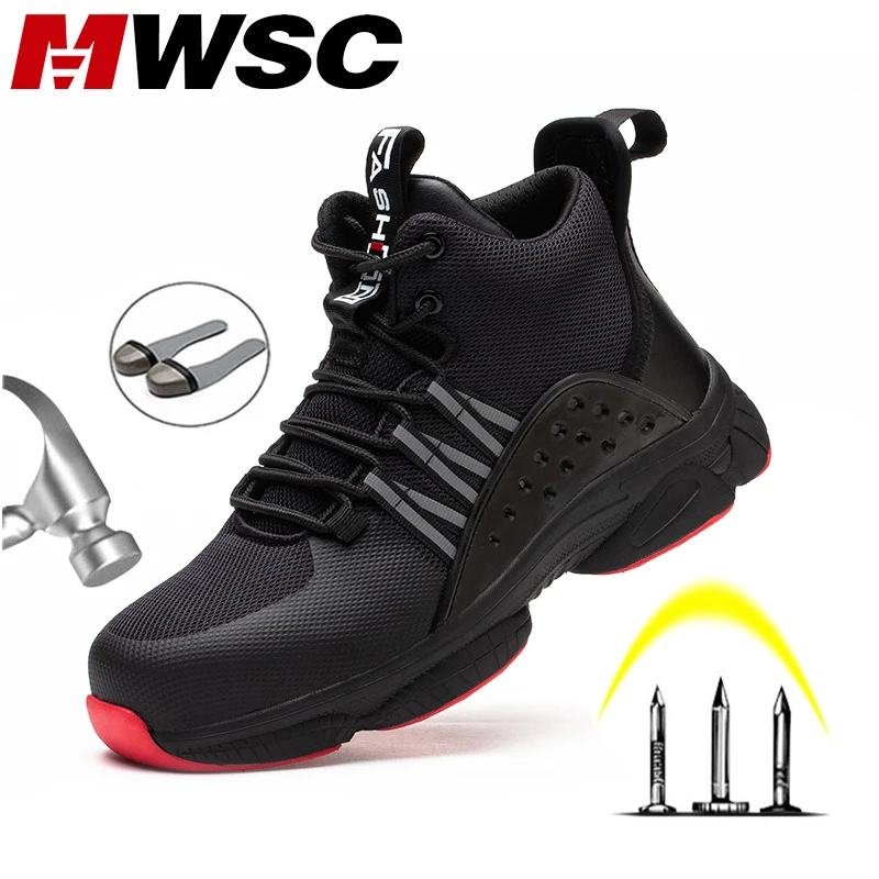 

MWSC Breathable Safety Work Shoes For Men Steel Toe Cap Working Boots Anti-smashing Construction Shoes Safety Work Sneakers Men