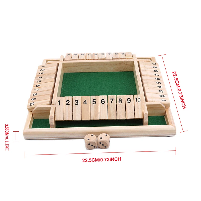 

Shut The Box Dice Board Game Board Game In French Creative Toys 4 Sided 10 Number Wooden Flaps & Dices Game Set for 4 People Pub