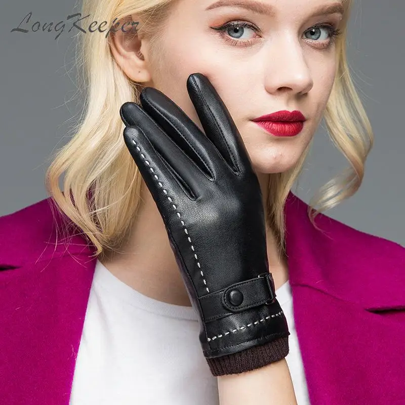 Модные женские перчатки из искусственной кожи, зимние теплые бархатные перчатки, Нескользящие женские перчатки для вождения с сенсорным эк...
