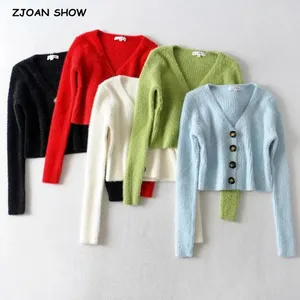 Женский однобортный Кардиган на пуговицах, ворсистый свитер в стиле ретро с V-образным вырезом и длинным рукавом, свитер для осени 2019, 5 цветов