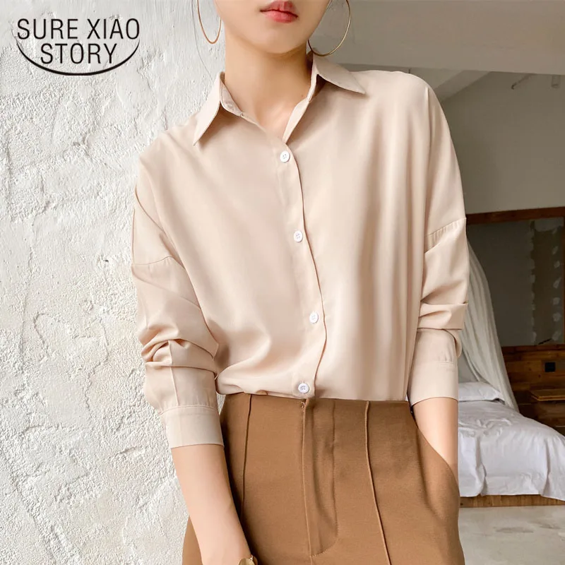 Женская блузка модная 2021 однотонная повседневная обувь свободная рубашка с