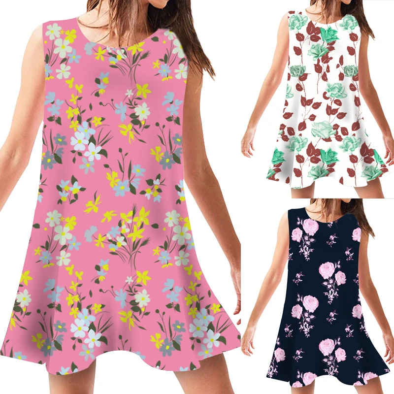 Женские Платья с цветочным принтом летний сарафан без рукавов женская