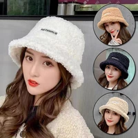 1pc korean warm bucket panama hats for women lamb plush hat fisherman sunscreen fishing hat lady casual flat caps autumn winter