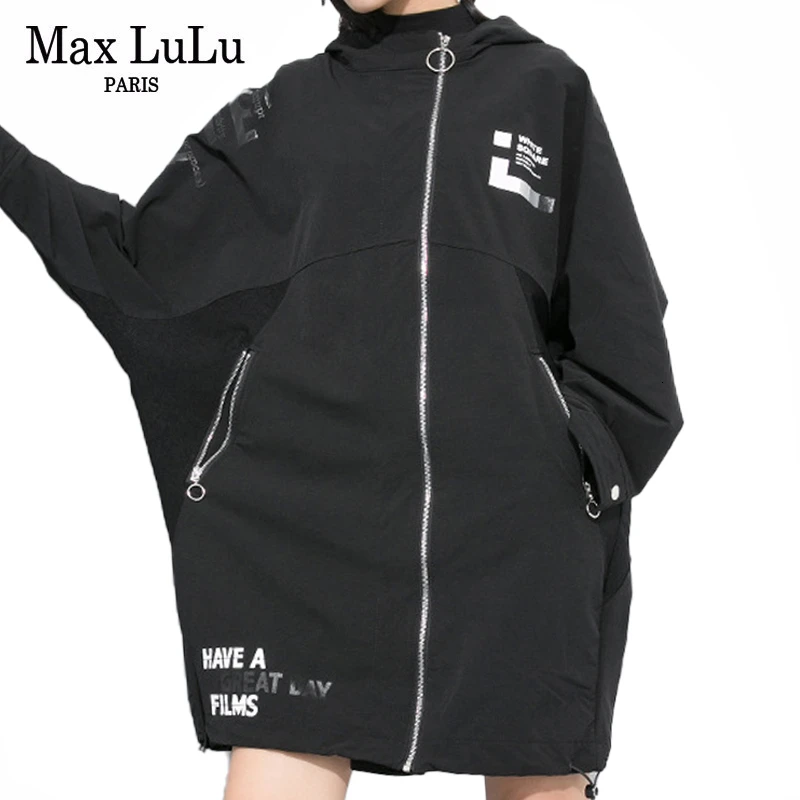 Max LuLu, корейский бренд, модный стиль, Женский Тренч с принтом, женское длинное пальто с капюшоном, новая осенняя свободная одежда с принтом, большие размеры