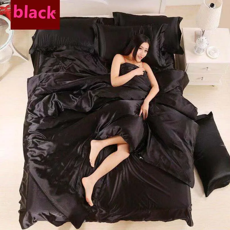 2019 New multi-color ice silk 4 piece set bedding high quality satin soft comfortable bed sets | Дом и сад