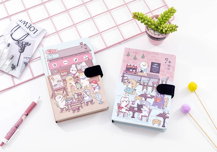 Kawaii записная книжка с магнитной пряжкой, записная книжка с милым котом, дневник с пулями, кавайные записные книжки, кавайные канцелярские школьные принадлежности