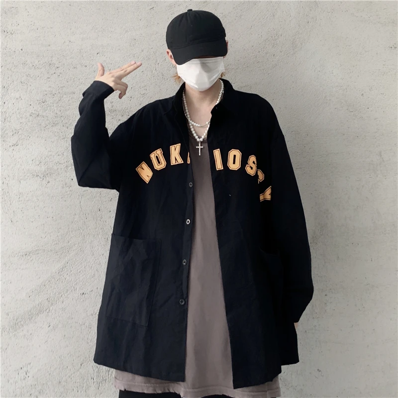 Japanese Streetwear Harajuku Vintage Men's Shirts Letter High Street Tops Kpop Grunge Clothes Emo Gothic Clothes For Teenagers