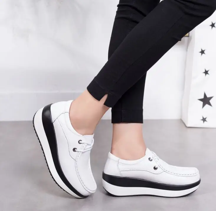 2020 Spring Genuine leather Casual Swing Wedges Breathable Shoes For Women Flat Ladies Trainers Chaussure Femme Zapatos Mujer | Обувь