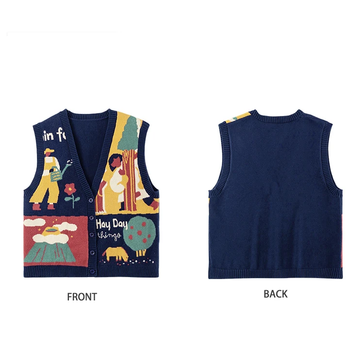 

Sweater Coat V-neck Ladies Loose Soft Tops Fall Winter Japan Harajuku Preppy Style Women Knitted Vest Single-breasted