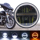 Светодиодная передняя фара для мотоцикла, 7 дюймов, дальнийближний свет, дневные ходовые огни, белый ореол, ангельские глазки, H4, светодиодный фара для мотоцикла, для Harley Chopper