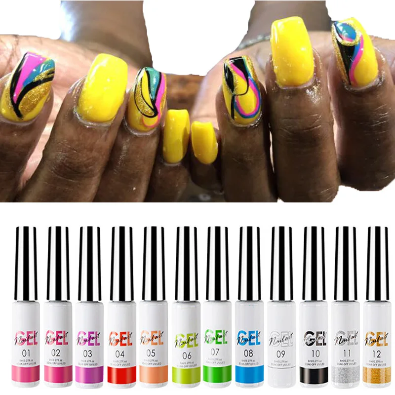 

Paint-ing Gel Nail Polish Set,Line Art Gel 12 Colors Neon Pink Nail Art Painting Gel Manicure Tool DIY Drawing Nail Gel for Line