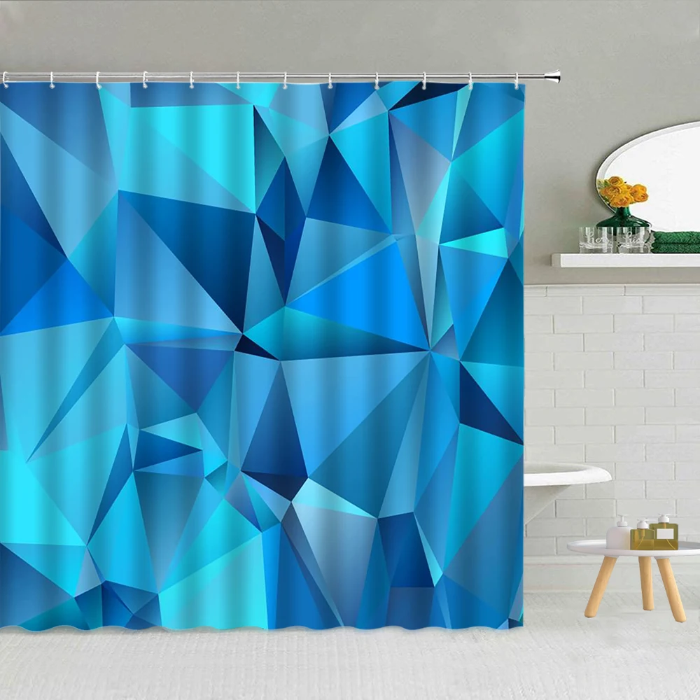 

Синяя занавеска для душа с геометрическим рисунком, оригинальные аксессуары для ванной комнаты, тканевая занавеска s, экран для ванной с крю...