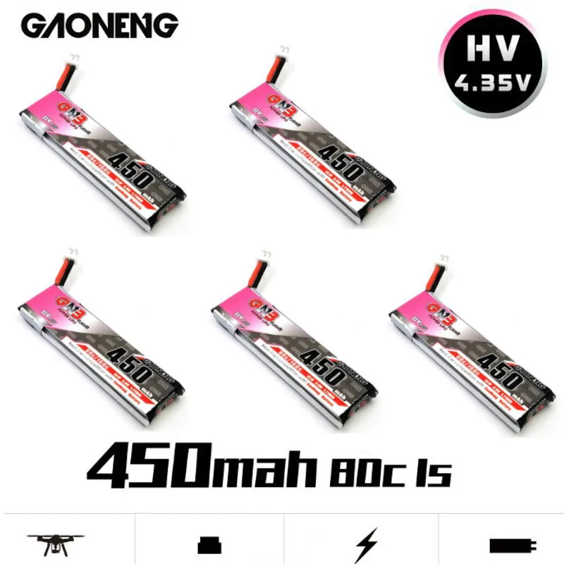 Аккумулятор GAONENG GNB 450 мАч 3 7 в 1S 80C 4 35 HV PH2.0 белый штекер для E010 Emax Freestyle RC FPV Cine Whoop