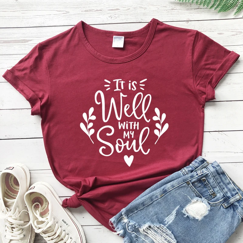 Женская футболка с надписью It Is Well With My Soul|Футболки| |