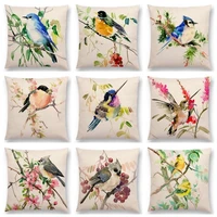 watercolor lovely birds linen cushion cover robin tit finch hummingbird goldfinch sparrow prints pillow case double printing