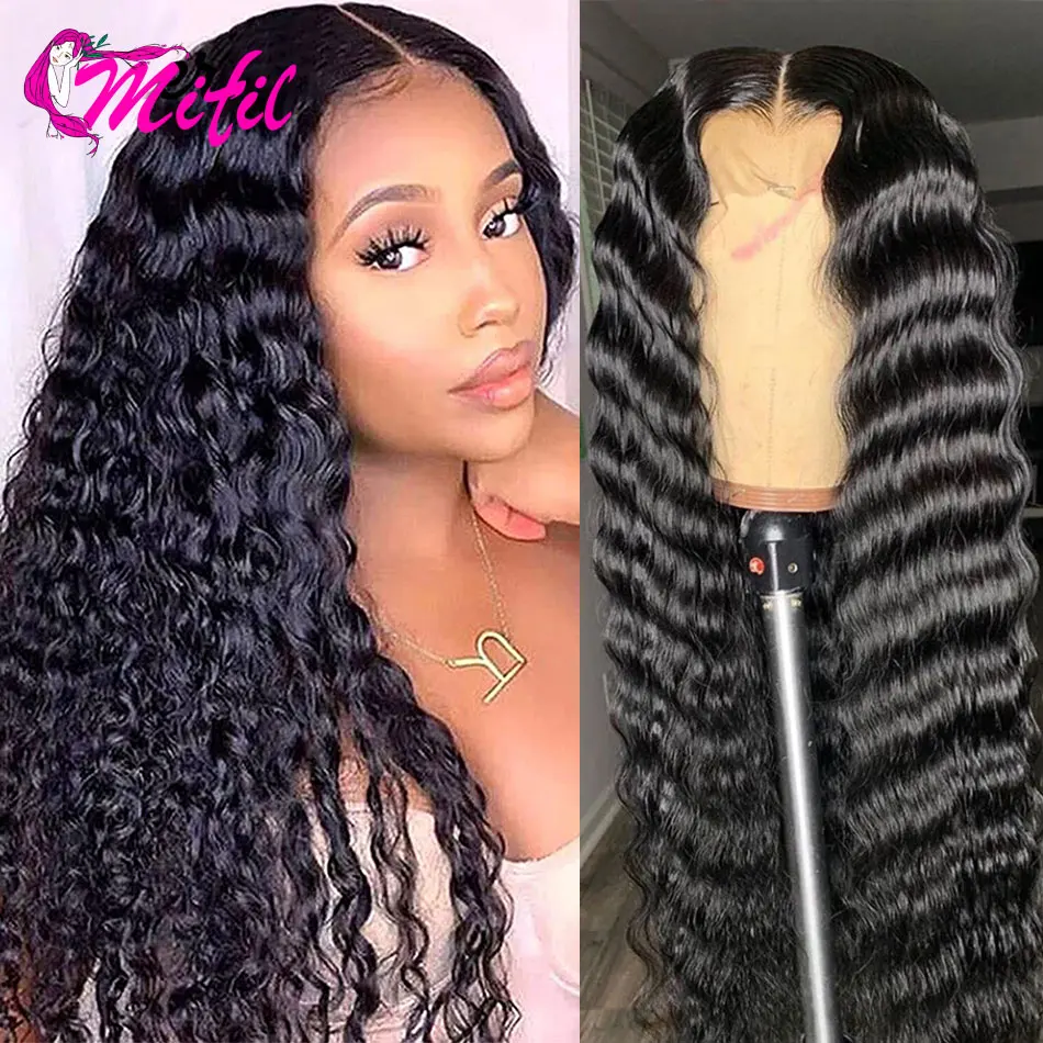 

Indian Deep Curly Lace Front Wig Human Hair Wigs For Black Women 180% Deep Wave 4x4 Glueless Lace Closure Wig Prelucked Hairline