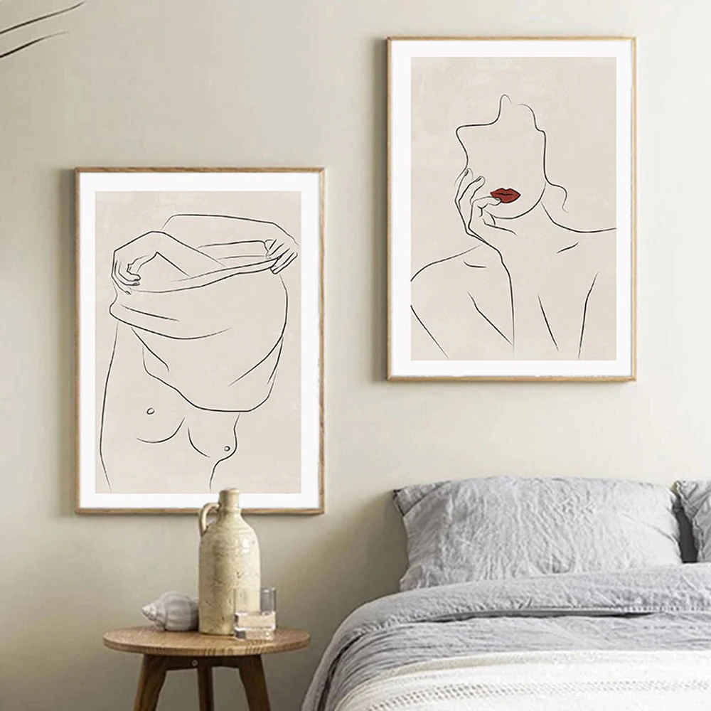

Female Nude Red lips Poster Abstract Sexy Canvas Painting Art Print Minimalist Silhouette Wall Picture For Living Room Home Deco