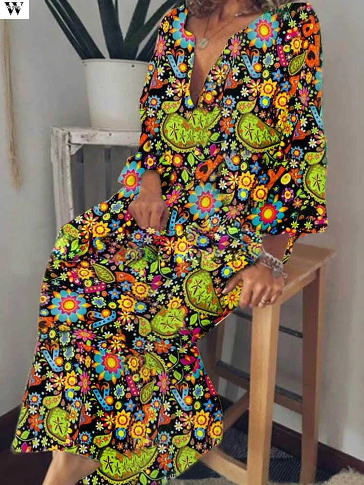 Женское винтажное платье-багги в стиле бохо длинное повседневное праздвечерние