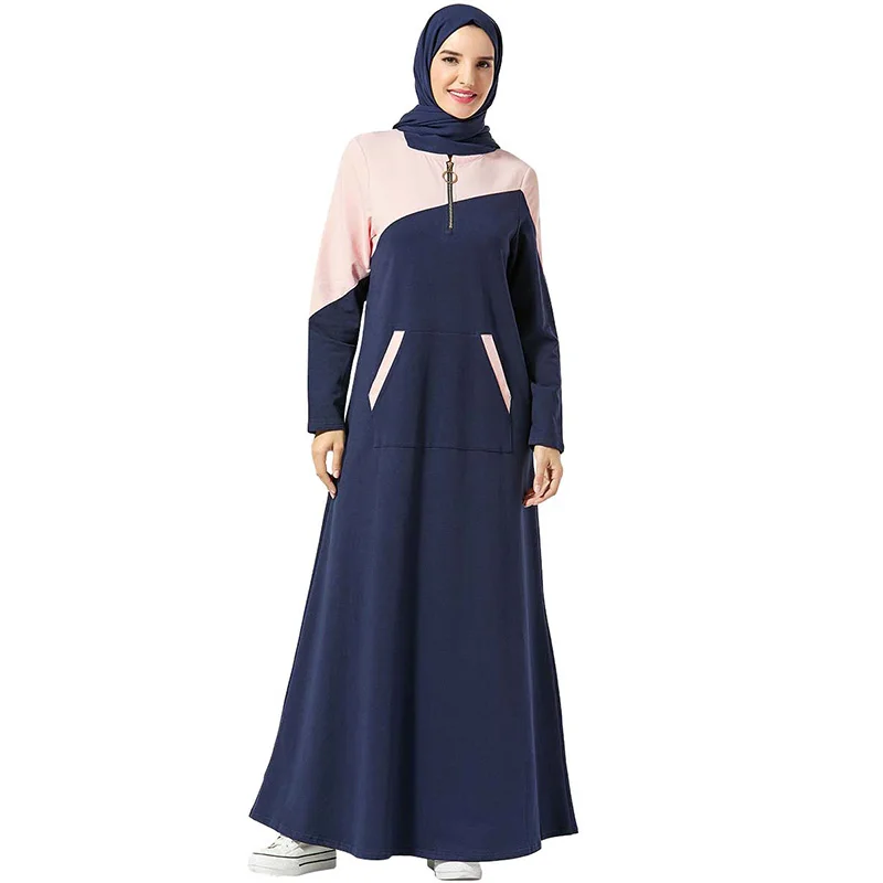 Женское длинное платье Abaya, с мусульманским карманом, на молнии, в этническом стиле, на Ближнем Востоке, в Саудовской Аравии, с длинным рукаво...