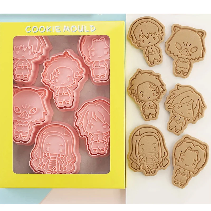 

6pcs/set Cartoon Biscuit Mould Anime Demon Slayer Cookie Stamp Cutter Toy Plastic Baking Mould Cookie Tools Cake Decorating Toys