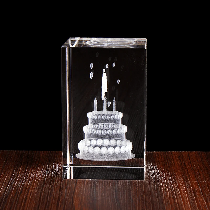 Cool Birthday Gifts Amazing 3D Cake Lser inside Crystal block with LED Light base Home Decoration Status | Дом и сад