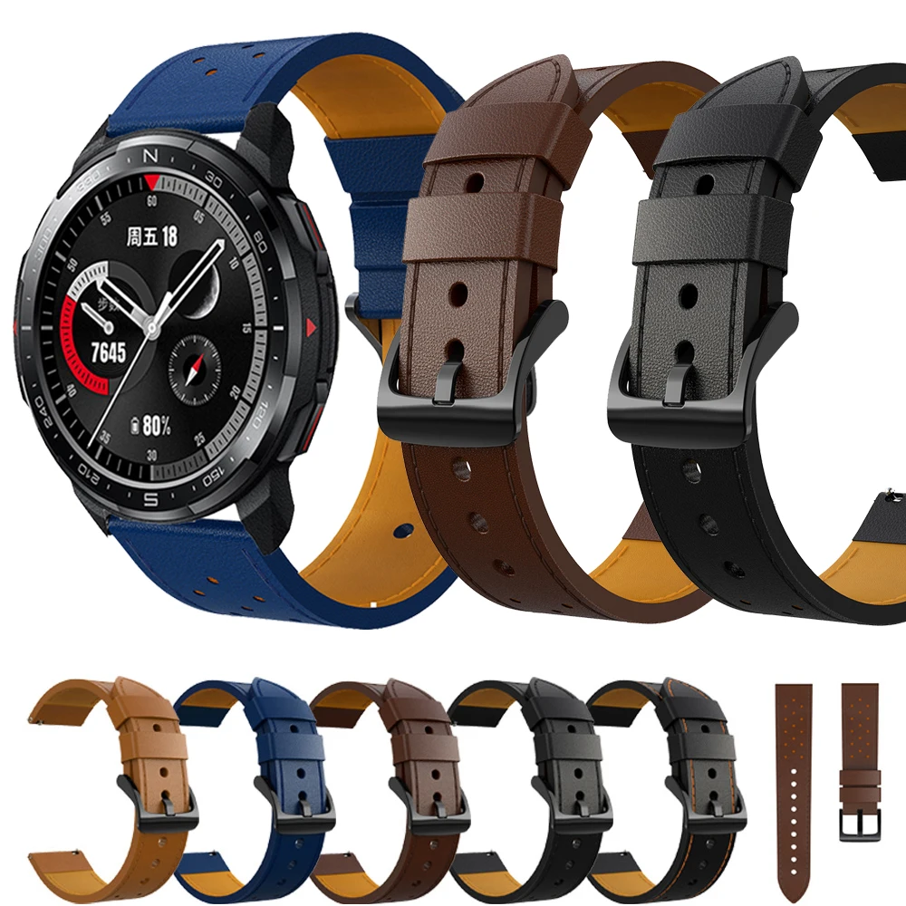 

For Honor Watch GS Pro Genuine Leather Band Bracelet Watchbands 22mm Watch Strap Wristband Belt For Honor magic Watch 2 46mm