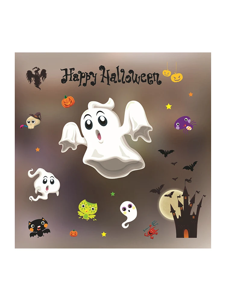 Новые цветные электростатические наклейки на Хэллоуин оформление окна без