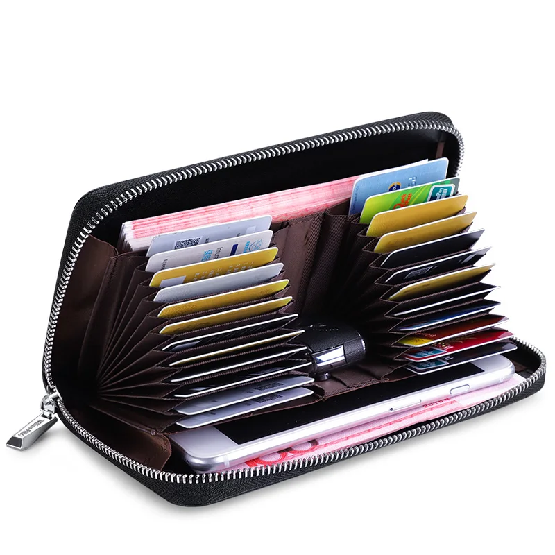 leather large capacity mens wallet long business multi function card holder fashion high grade coin zipper purse handbag free global shipping