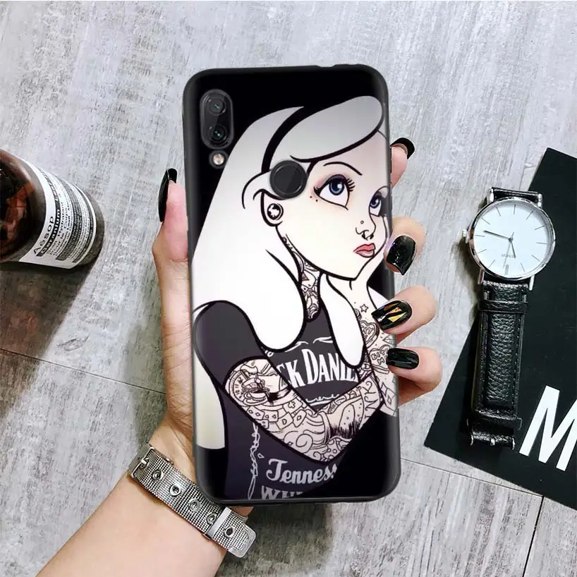 Tattoo girl princess Black Cover Phone Case for Xiaomi Redmi Note 8 7 7S 7A 6 S2 GO K20 Pro 6A Mi 6X 5X A1 CC 9 8 Coque
