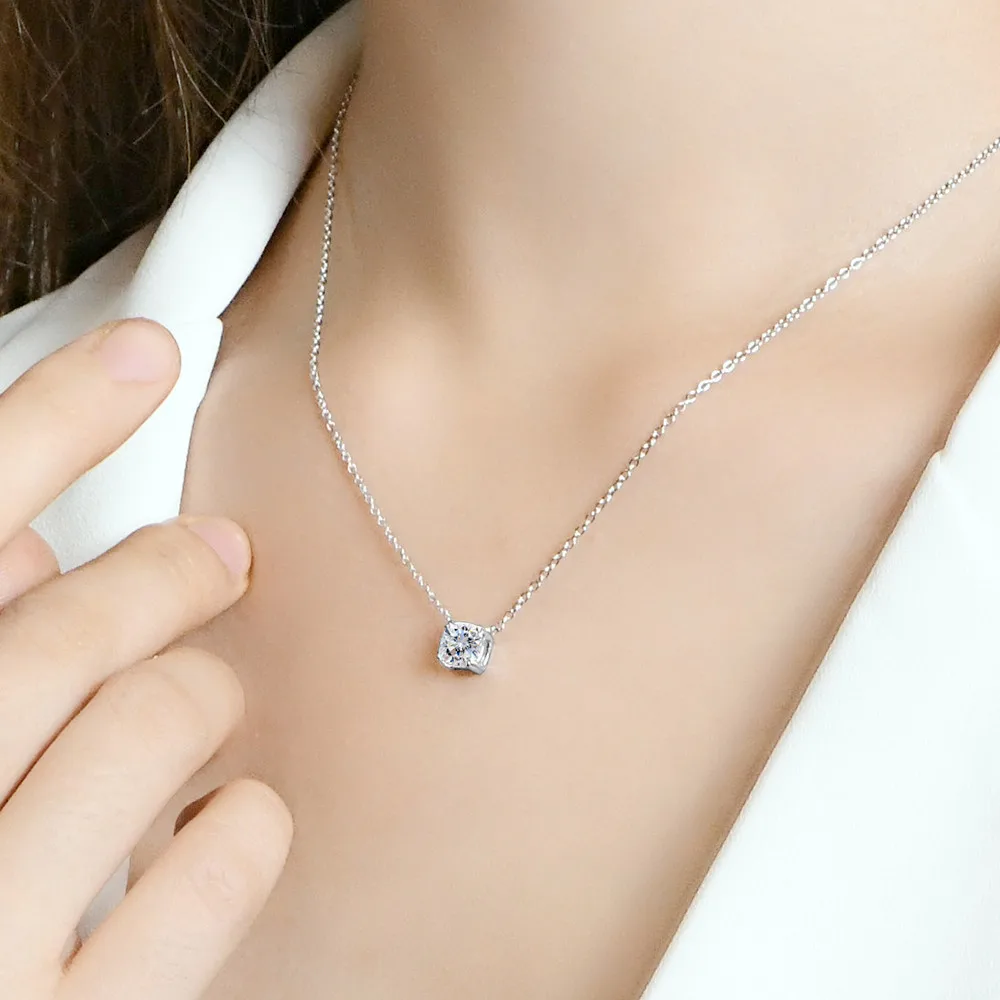 ATTAGEMS ожерелье из серебра 925 пробы кулон Подушка Cut 1.0ct D Цвет Белый Муассанит