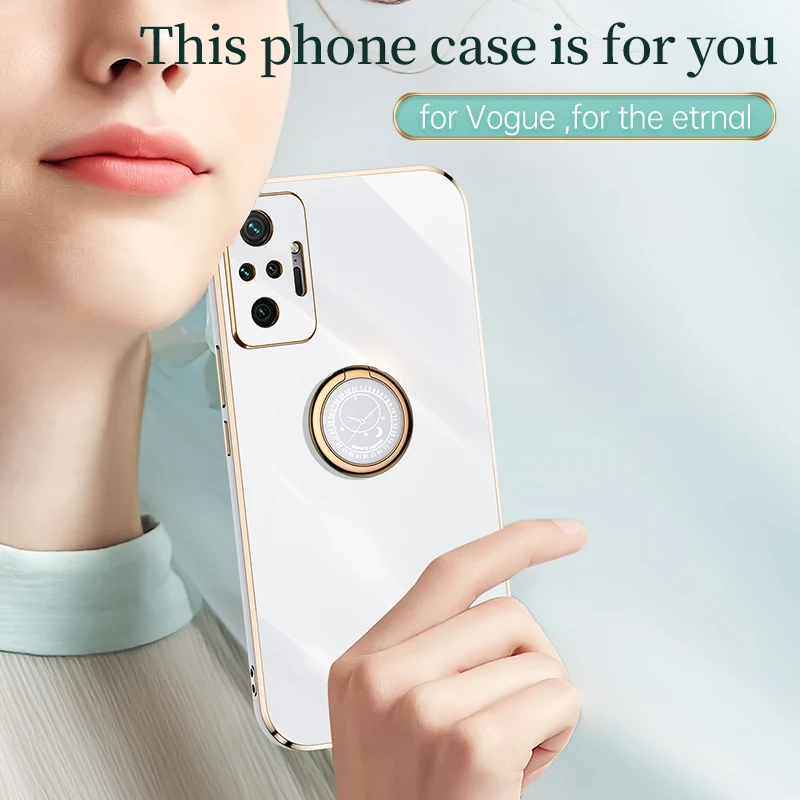 plating phone case on for xiaomi redmi note 10 11 note10 pro 5g 4g 10s s 10pro poco f3 ring holder square silicone stand cover free global shipping