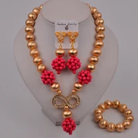 dubai gold fuchsia pink costume necklace african jewelry set nigerian wedding bridal set
