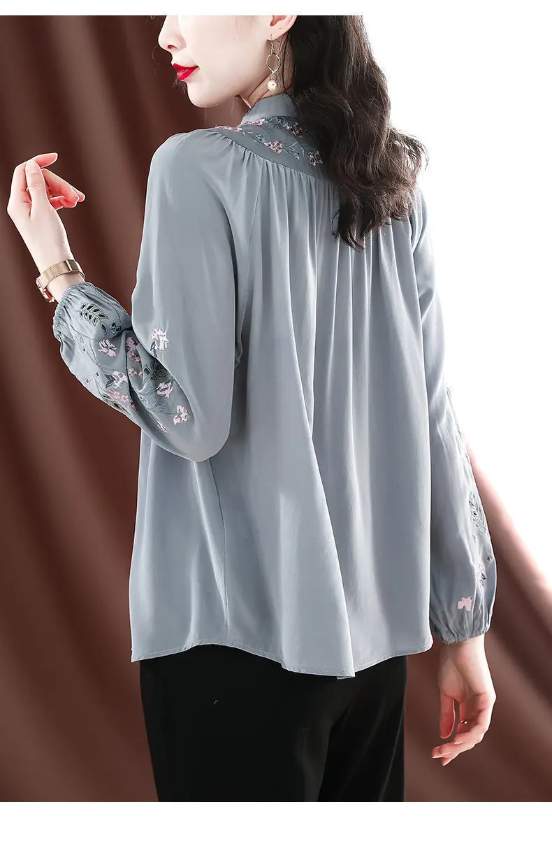 

Ladies shirt new long-sleeved 2021 spring and autumn fashion thin chiffon shirt floral shirt female temperament casual top