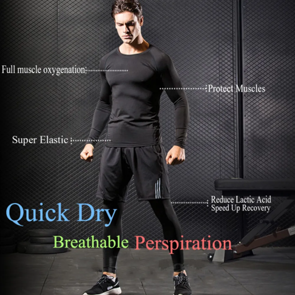 

Men's Compression Sportswear Suit Gym Tights Training Suit Jogging Exercise Suit Men's Running High Stretch Sportswear Rashguard
